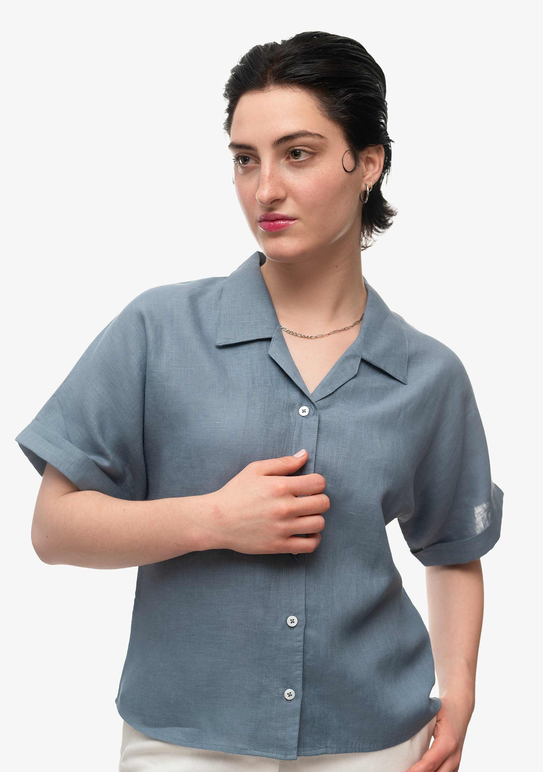 Frida Leinenhemd im Schieferblau