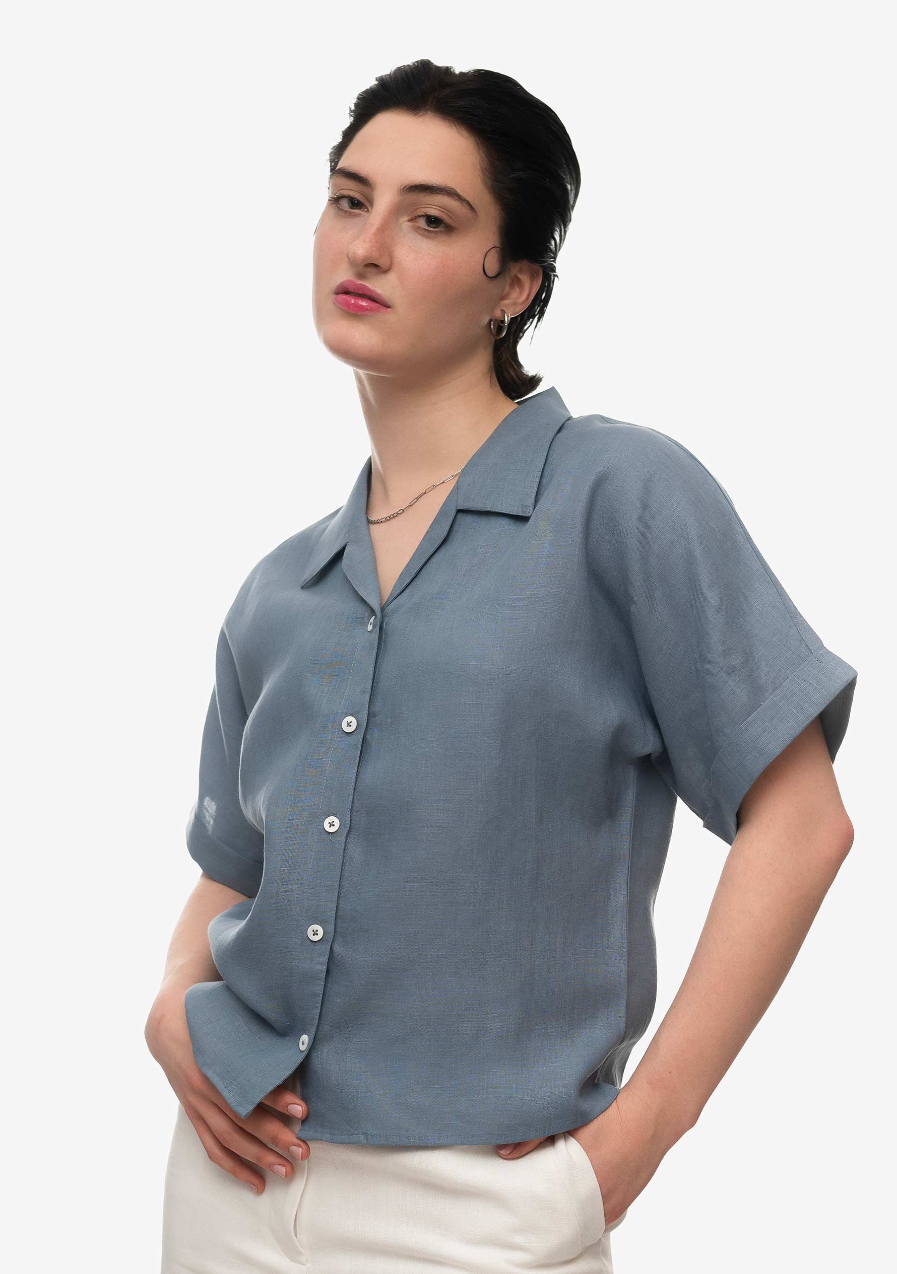 Frida Leinenhemd im Schieferblau