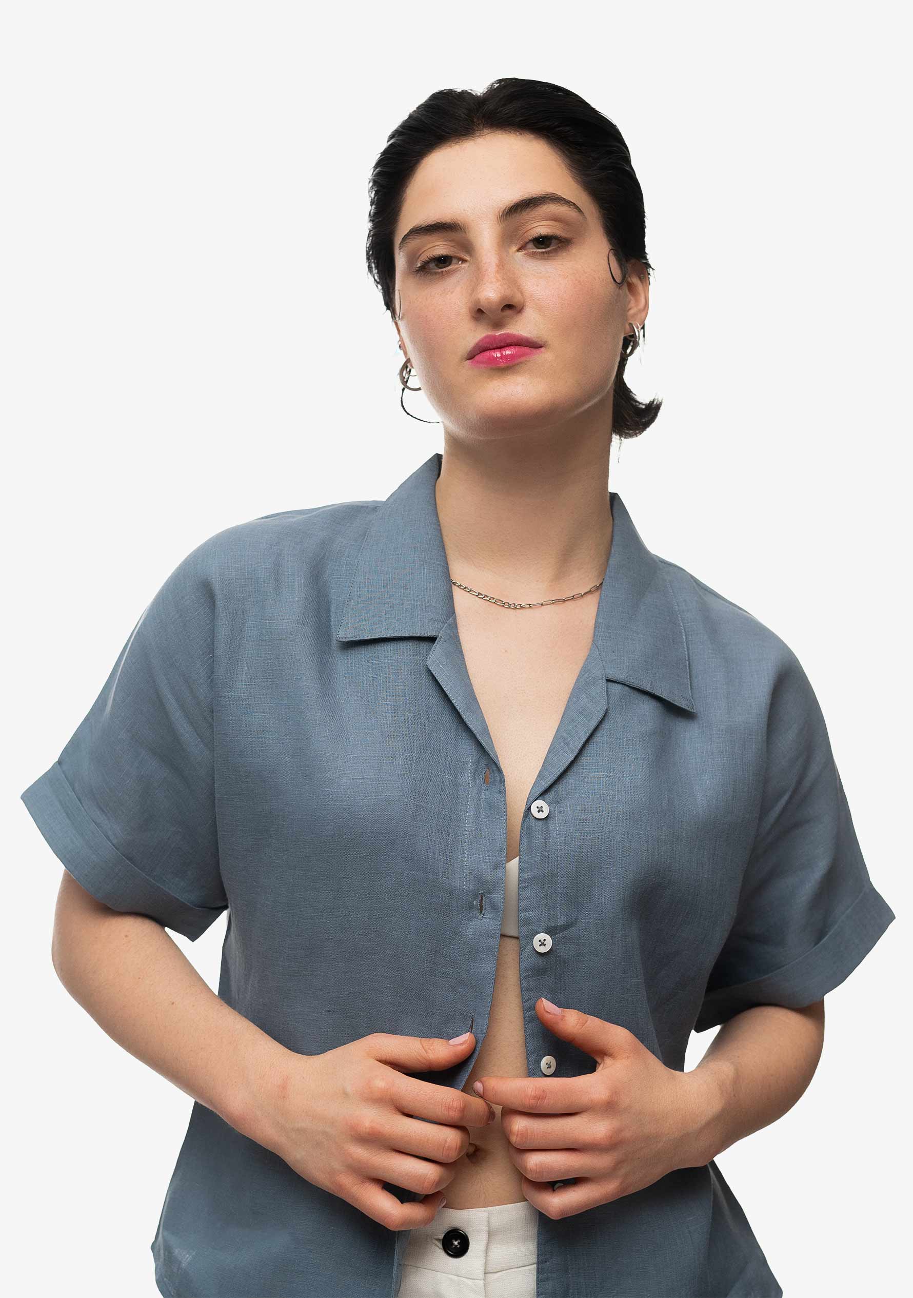 Frida Leinenhemd im Schieferblau