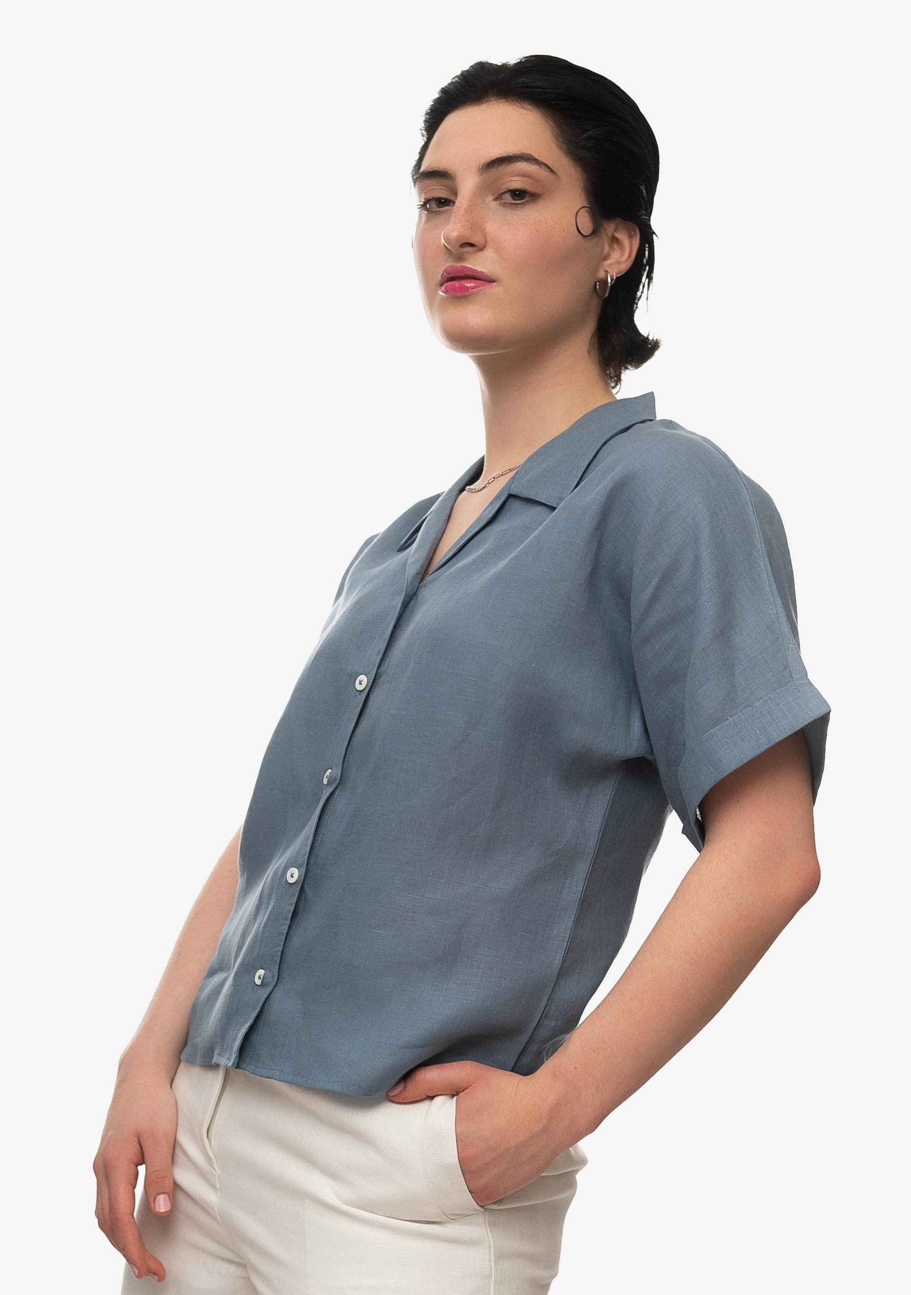 Frida Leinenhemd im Schieferblau