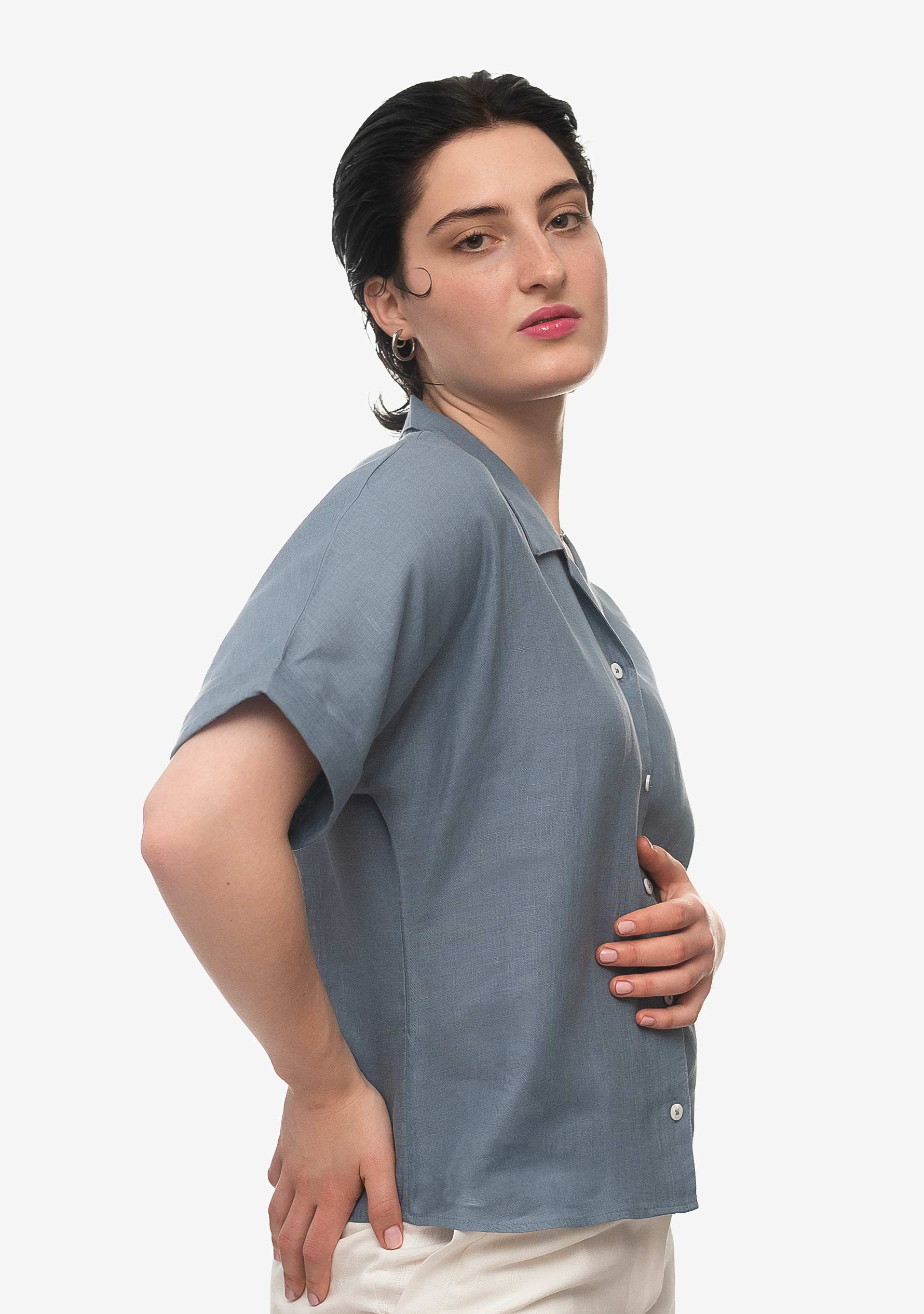 Frida Leinenhemd im Schieferblau