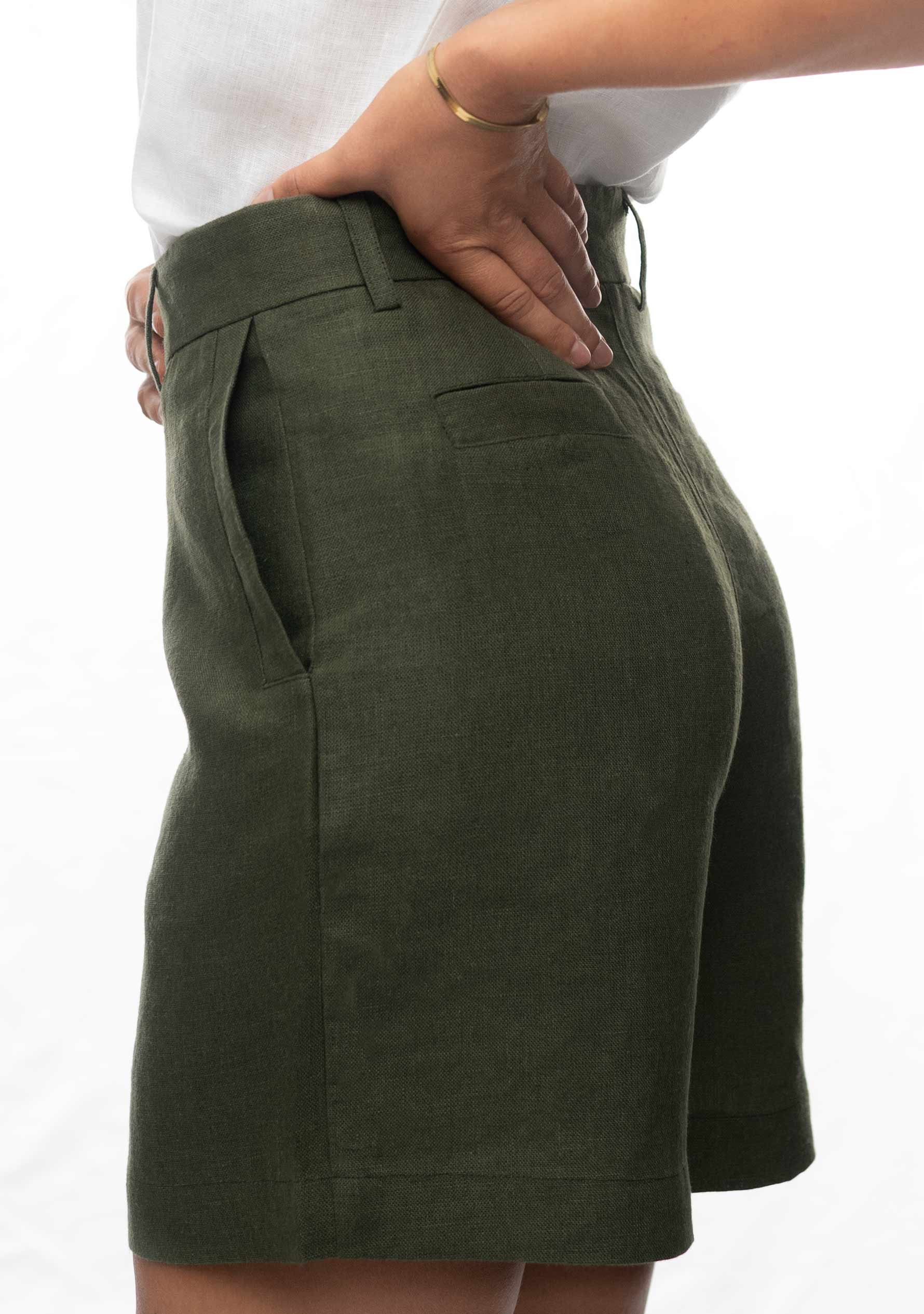 Sabine Sommer-Shorts aus Leinen – Olivgrün