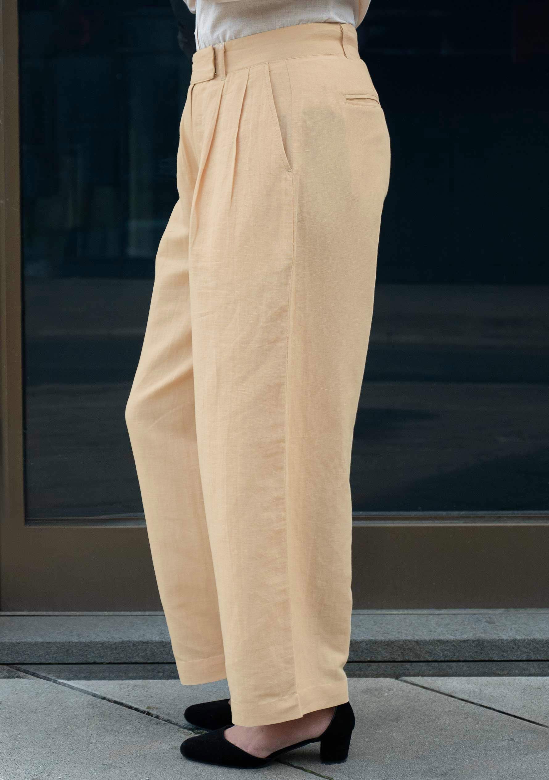 Leinen-Baumwoll Damenhose in Beige