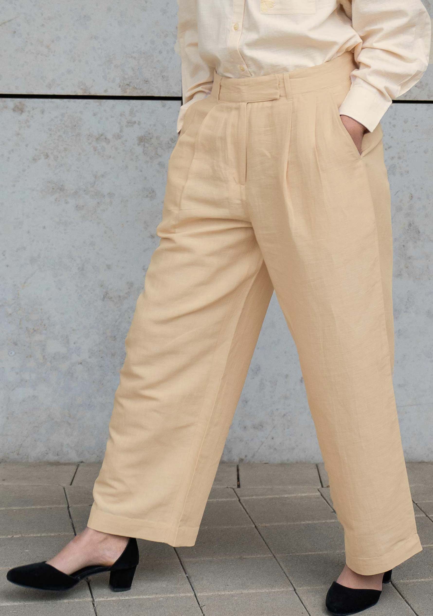 Leinen-Baumwoll Damenhose in Beige