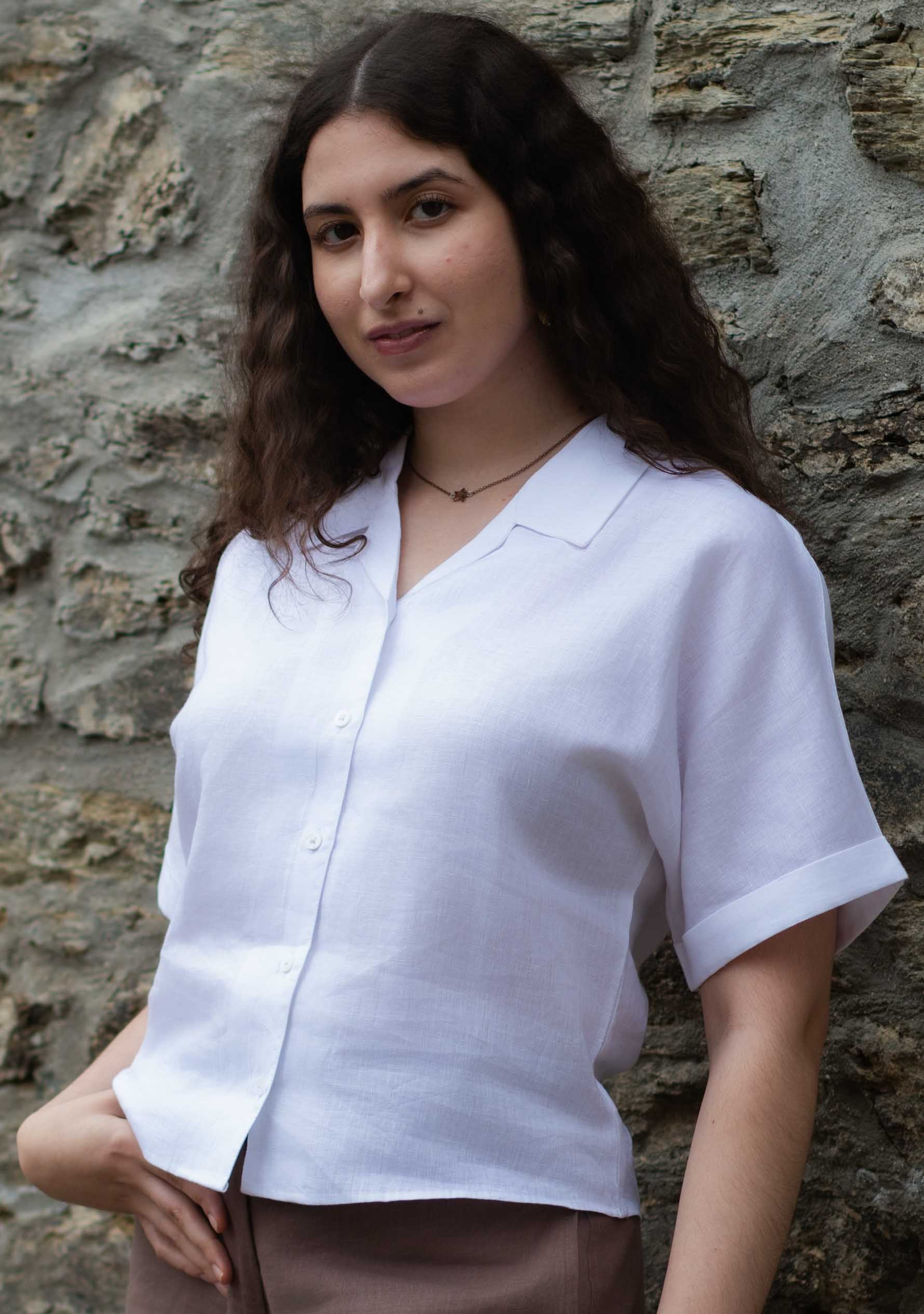 Frida Linen White- Short Sleeve Shirt for Women Frida Linen White- Short Sleeve Shirt for Women