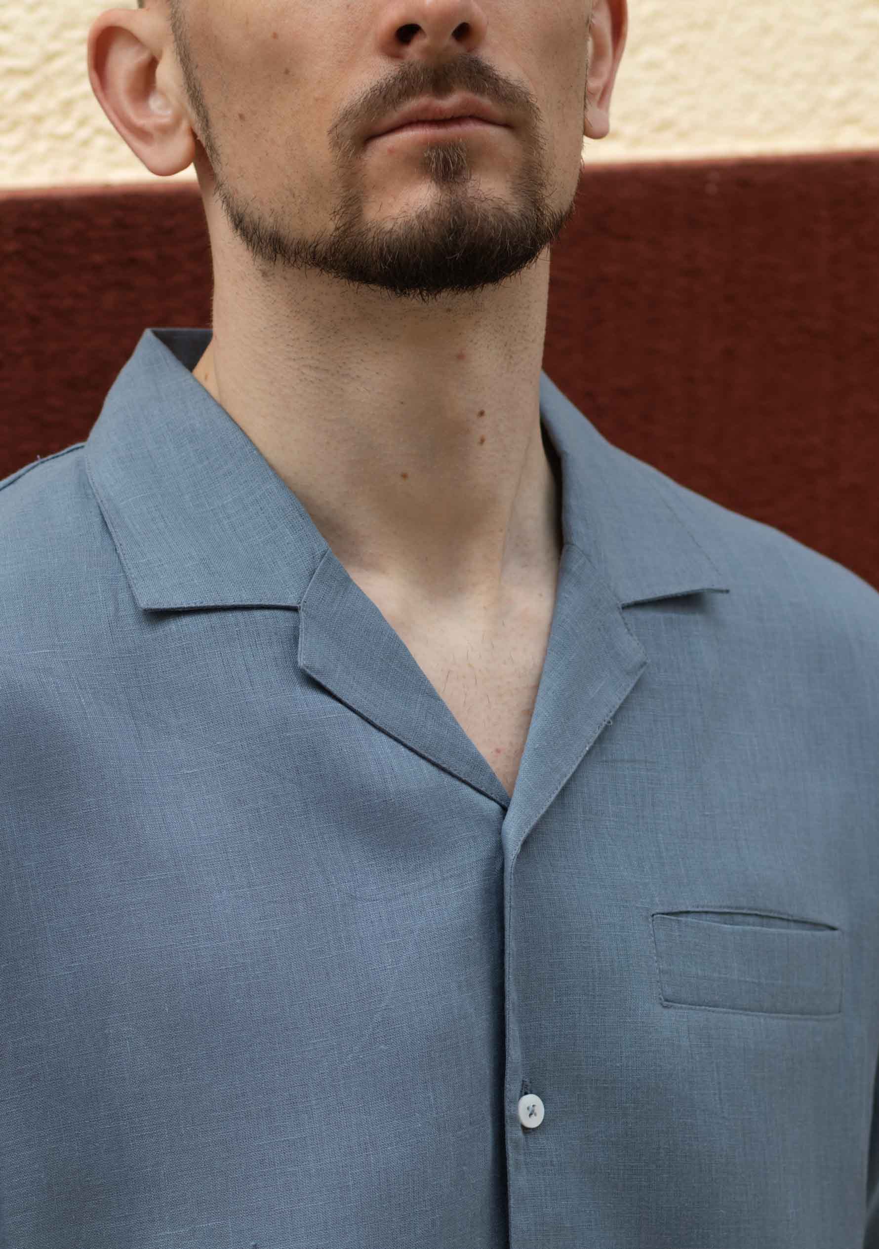 Luka Linen Shirt in Slate Blue