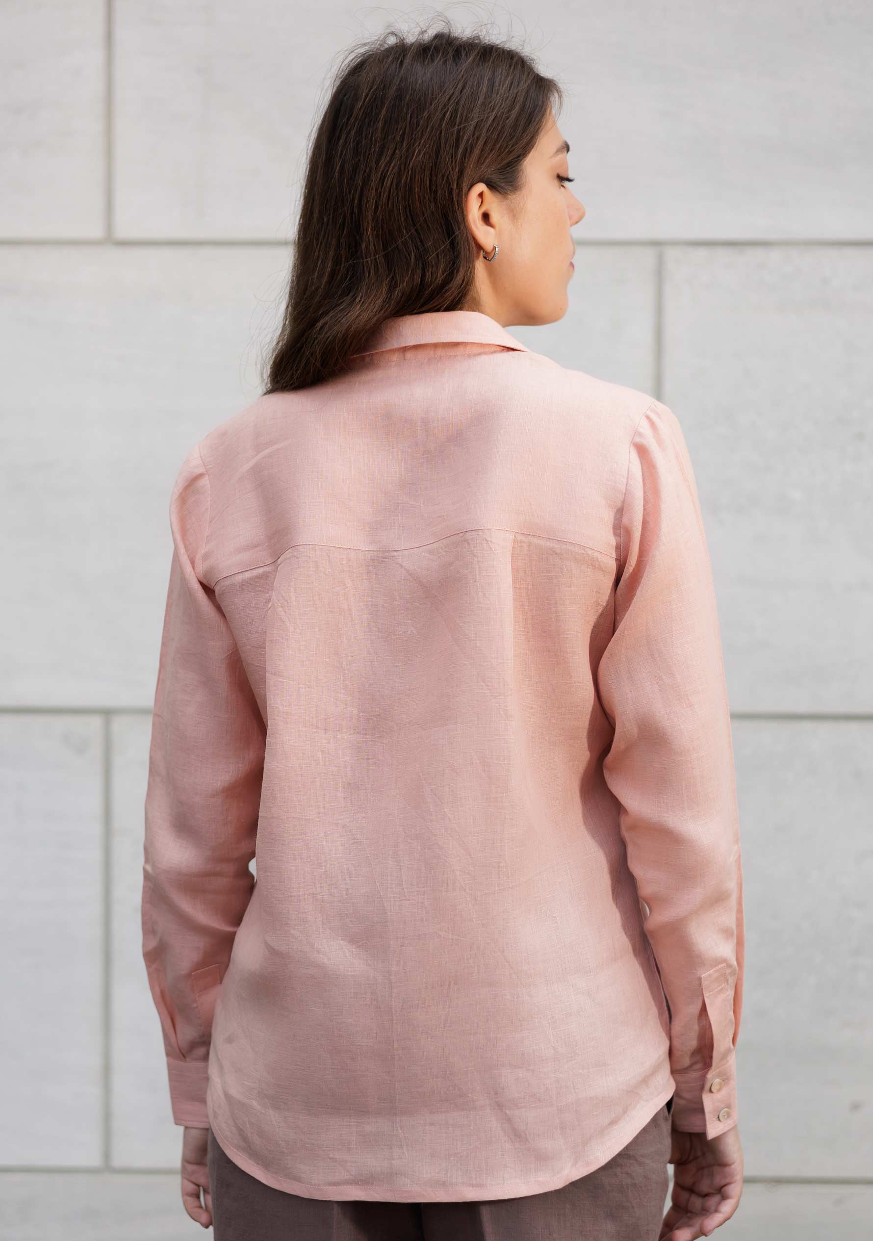 Women's linen work shirt - lightweight, soft, breathable and eco-friendly office wear. Perfect for everyday wear, featuring natural mother of peal buttons.