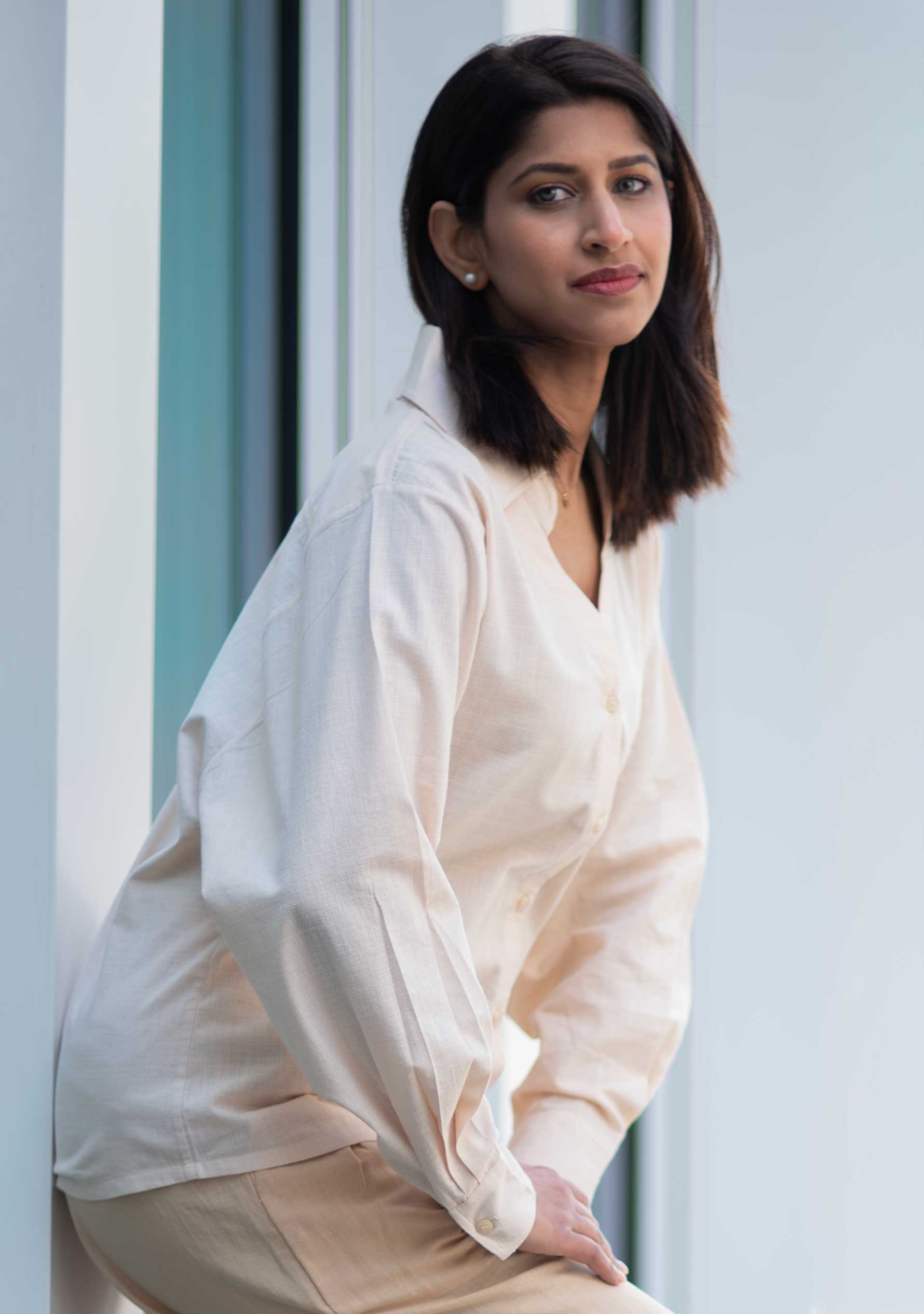 Beige Handloom Cotton Women Shirt — Embroidered Pocket