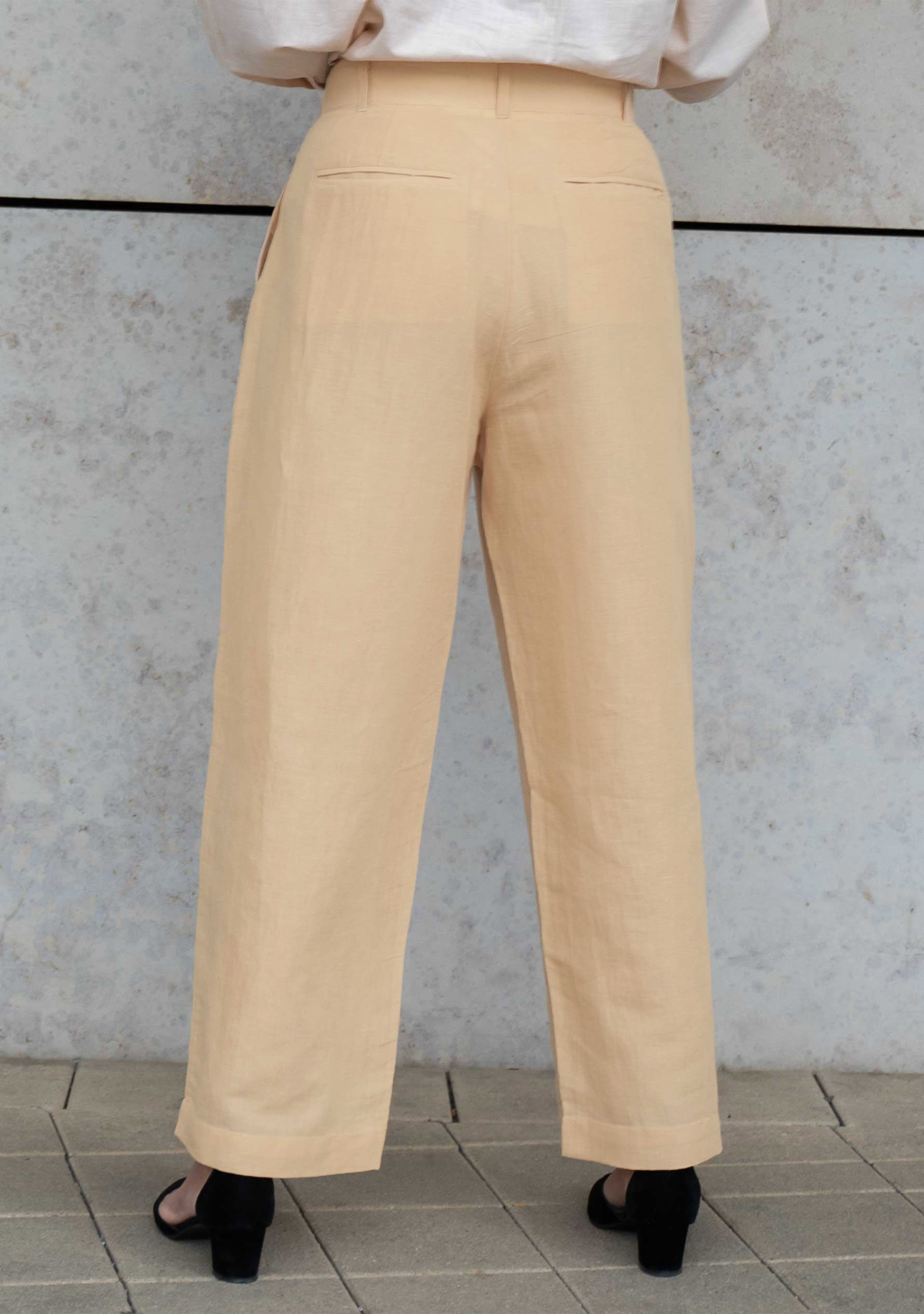 Leinen-Baumwoll Damenhose in Beige