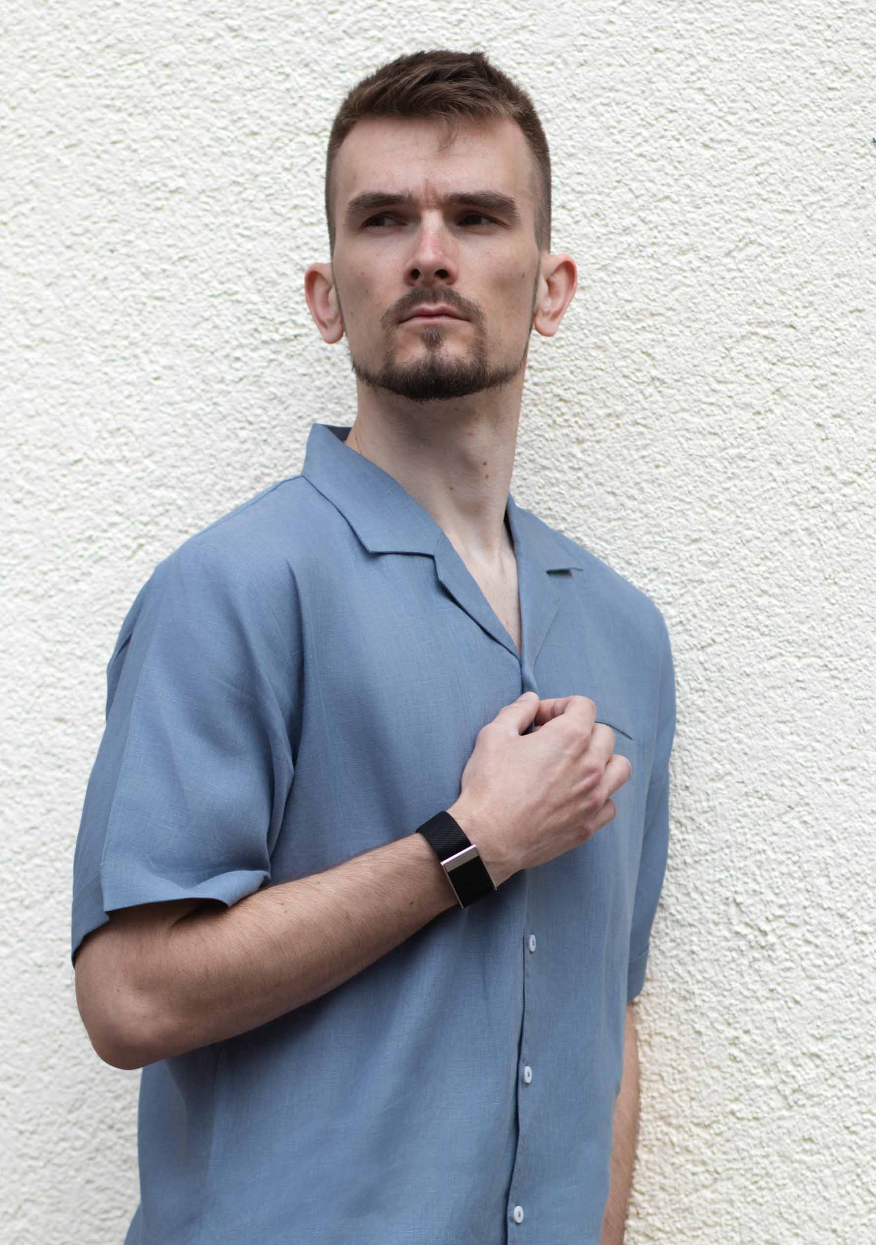 Luka Linen Shirt in Slate Blue